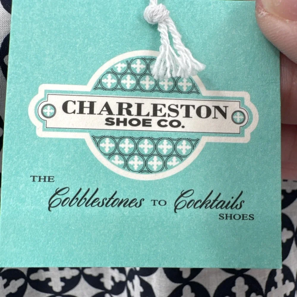 CHARLESTON SHOE CO. NAVY & WHITE COTTON Geometric LOGO 3/4 SLVS TUNIC SM‎ NEW